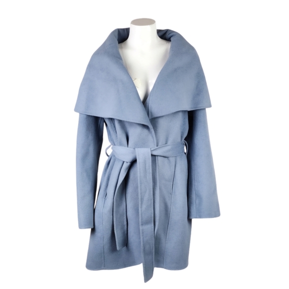 Tahari Marla Powder Blue Handmade Double Face Wool Wrap Coat Size Medium - Picture 2 of 12